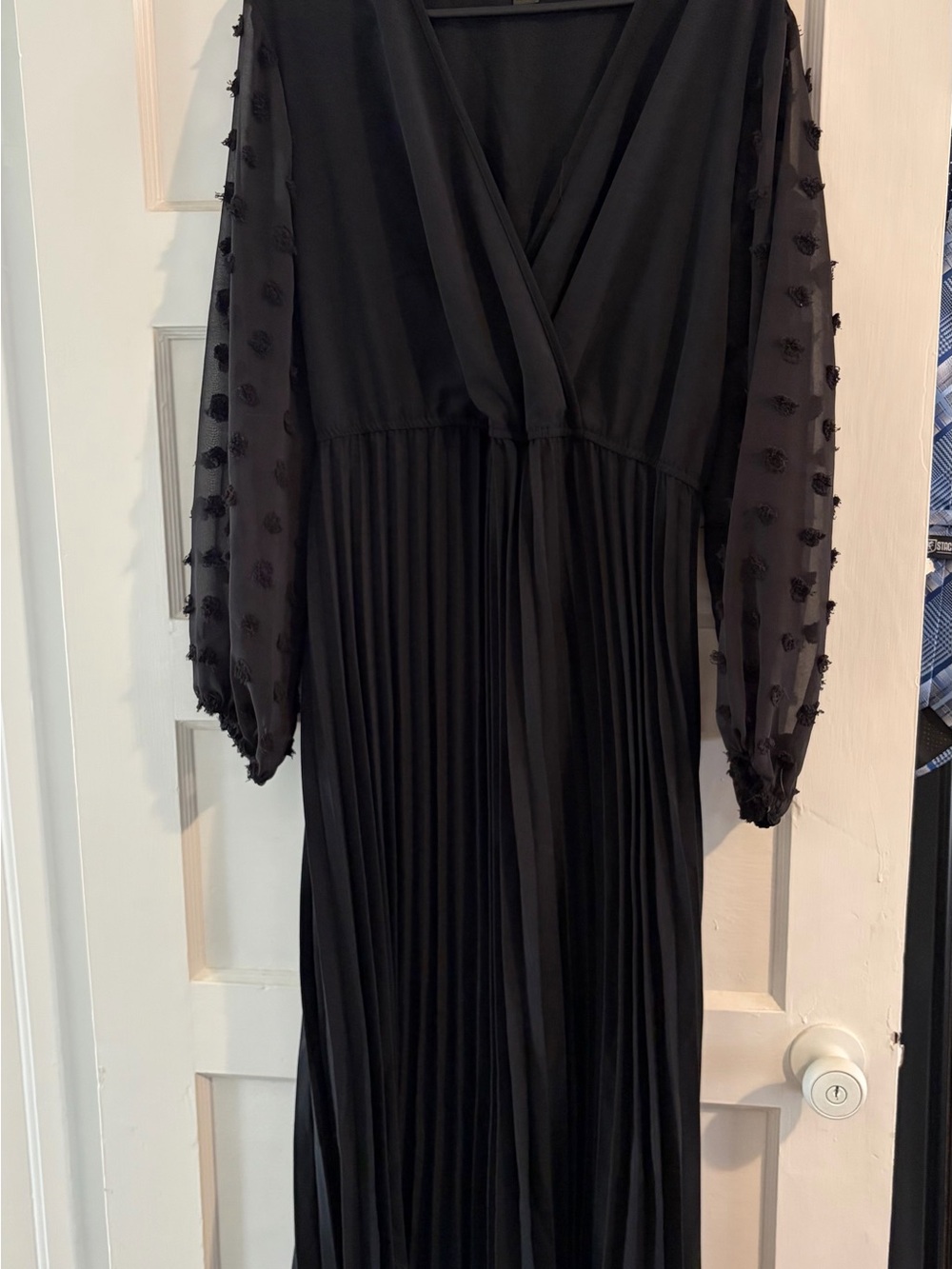 SHEIN Elegant Black Long-Sleeve Pleated Maxi Dress